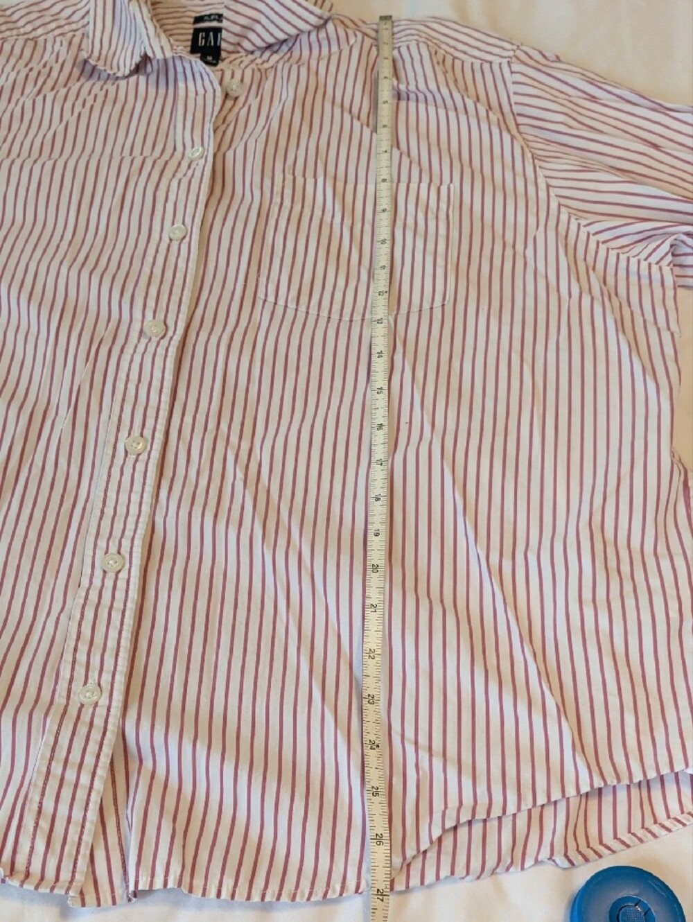 GAP Women's Pink and White Vertical Stripe Button-Up Shirt "The Big Shirt" - M - Picture 8 of 12